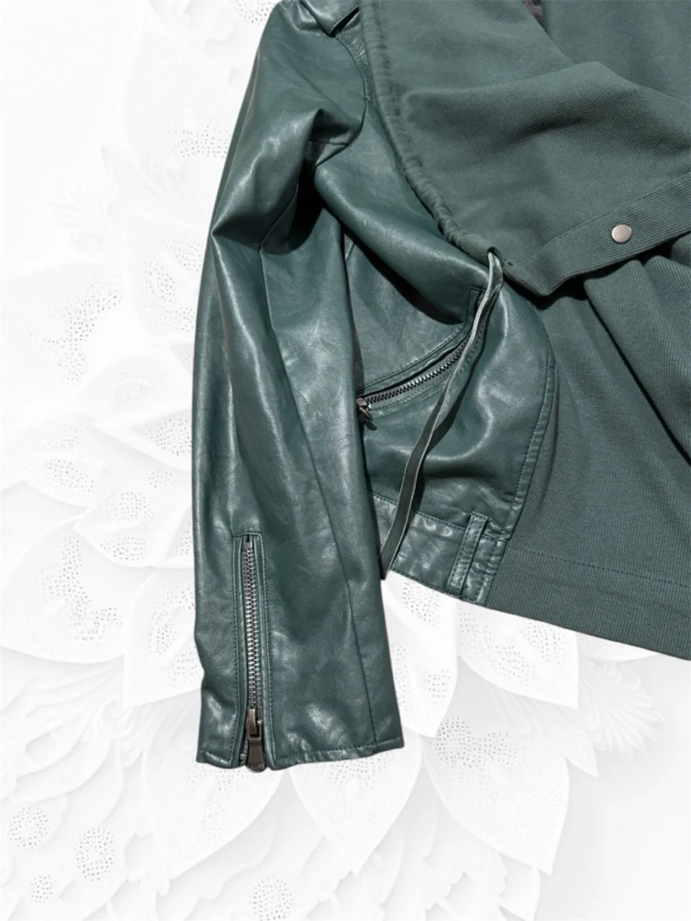 Jolt Forest Green Draped Faux Leather Jacket - Picture 4 of 10